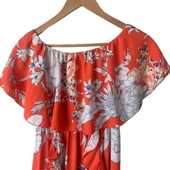 Jaase Boho Off The Shoulder Frill Bodice Orange Floral Maxi Dress Women's XS - Picture 10 of 10